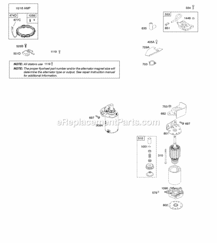 Alternator Electric Starter Ignition Diagram and Parts List for 49L977-0110-G1  Briggs and Stratton Engine